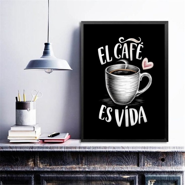 Quadro Decorativo El Café Es Vida 24x18cm Moldura Preta