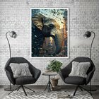 Quadro Decorativo Elefante Abstrato 007 Moldura Em Madeira 60