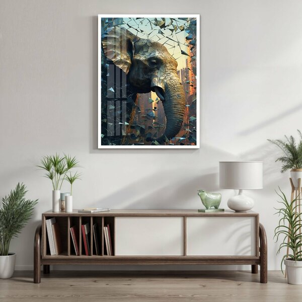 Quadro Decorativo Elefante Abstrato 007 Moldura Em Madeira Co