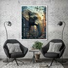 Quadro Decorativo Elefante Abstrato 007 Moldura Em Madeira Co