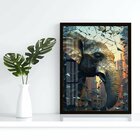 Quadro Decorativo Elefante Abstrato 007 Moldura Em Madeira Co