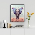 Quadro Decorativo Elefante Borboleta Azul 45x34cm Moldura:mad