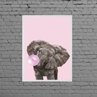 Quadro Decorativo Elefante Bubble Gum 24x18cm - Com Vidro Mol