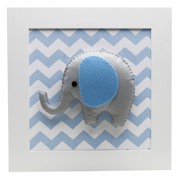 Quadro Decorativo Elefante Chevron Azul Quarto Bebê