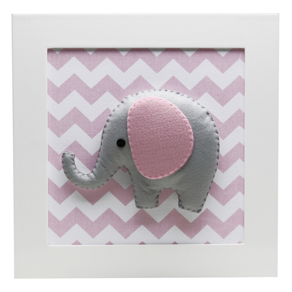 Quadro Decorativo Elefante Chevron Rosa Quarto Bebê
