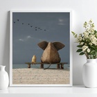 Quadro Decorativo Elefante E Cachorro - Praia 45x34cm - Com V