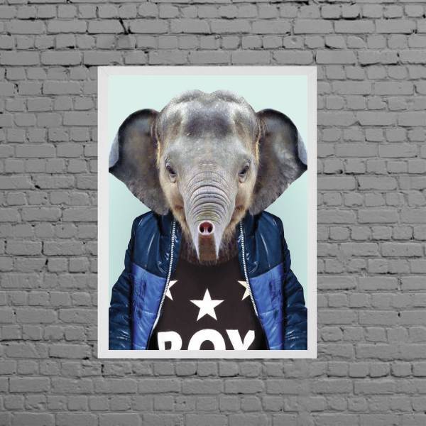 Quadro Decorativo Elefante Fashion 24x18cm - Com Vidro Moldur