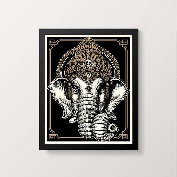 Quadro Decorativo Elefante Ganesha 33x24cm - Com Vidro Moldur