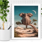 Quadro Decorativo Elefante Reflexivo 24x18cm Moldura Preta