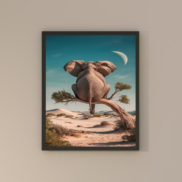 Quadro Decorativo Elefante Reflexivo 45x34cm Moldura Preta
