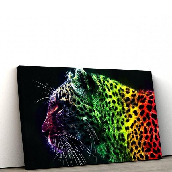 Quadro Decorativo Em Tecido Canvas 40x60cm Onça Colorida I