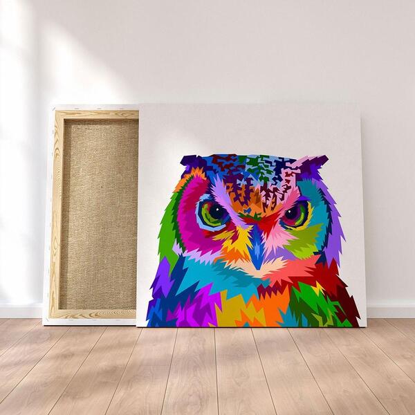 Quadro Decorativo Em Tecido Canvas 60x60cm Coruja Colorida