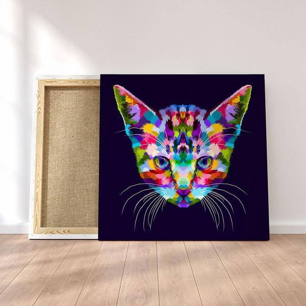 Quadro Decorativo Em Tecido Canvas 60x60cm Gato Colorido Leroy Merlin