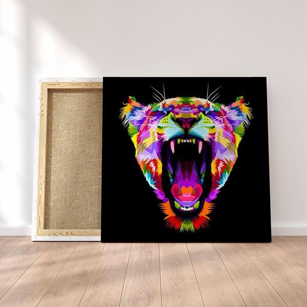 Quadro Decorativo Em Tecido Canvas 60x60cm Onça Colorida | Leroy