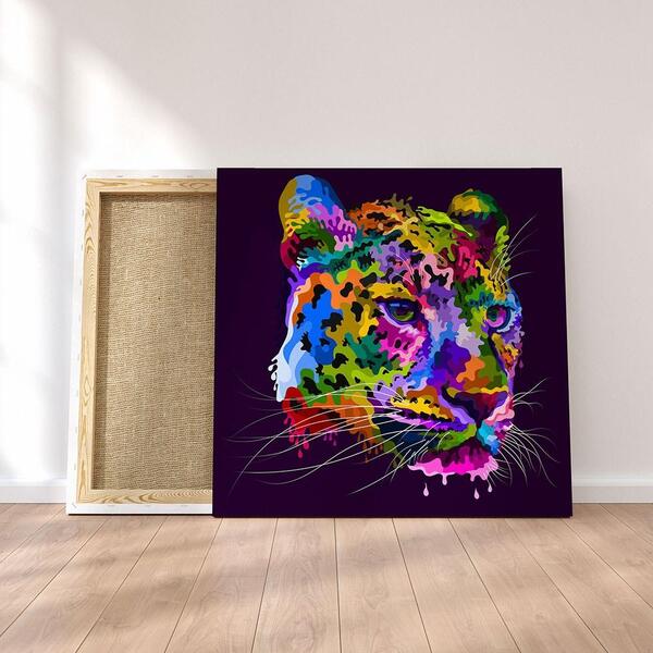 Quadro Decorativo Em Tecido Canvas 90x90cm Pintura Onça