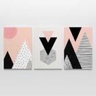 Quadro Decorativo Escandinavos Rosa Suave E Preto 3 Telas