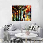 Quadro Decorativo Espatulado Casal Beijando Na Chuva 60x60