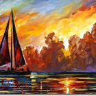 Quadro Decorativo Espatulado Paisagem  Barco Para Sala