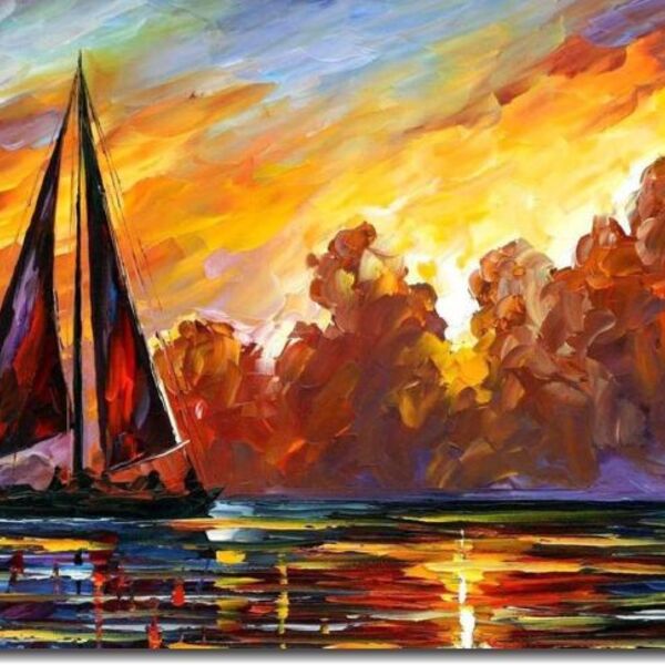 Quadro Decorativo Espatulado Paisagem  Barco Para Sala