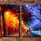 Quadro Decorativo Espatulado Paisagem Árvores Na Praça 2 Peças