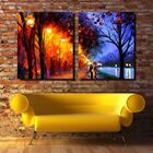 Quadro Decorativo Espatulado Paisagem Árvores Na Praça 2 Peças