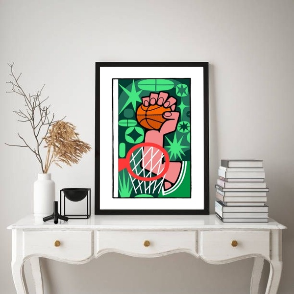 Quadro Decorativo Esporte Basquete Pop Art 24x18cm Moldura Pr