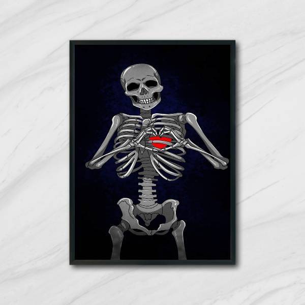Quadro Decorativo Esqueleto Coração A4 (20 X 30)