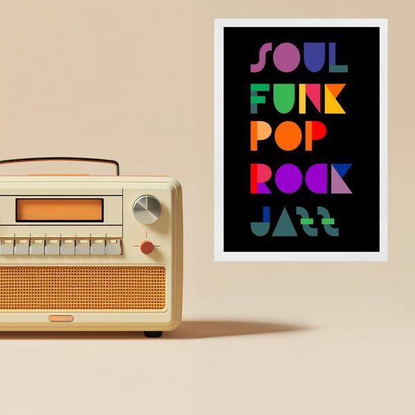 Quadro Decorativo Estilos De Música 45x34cm - Com Vidro Moldu