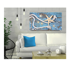 Quadro Decorativo Estrela Do Mar E Corda Madeira Azul 55x100cm