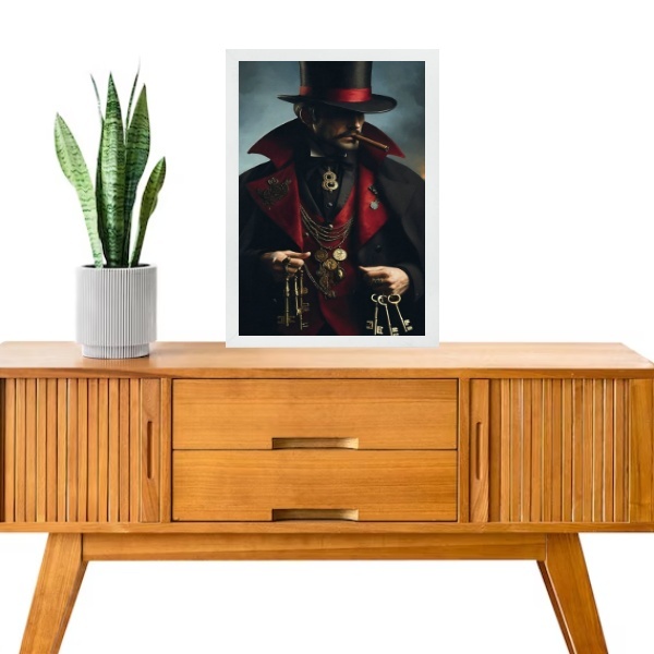 Quadro Decorativo Exu 7 Chaves 24x18cm - Com Vidro Moldura Br