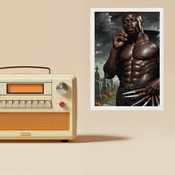 Quadro Decorativo Exu 7 Facadas 24x18cm - Com Vidro Moldura B