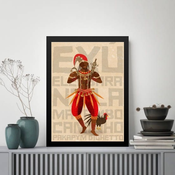 Quadro Decorativo Exú Elegbara 45x34cm Moldura Preta