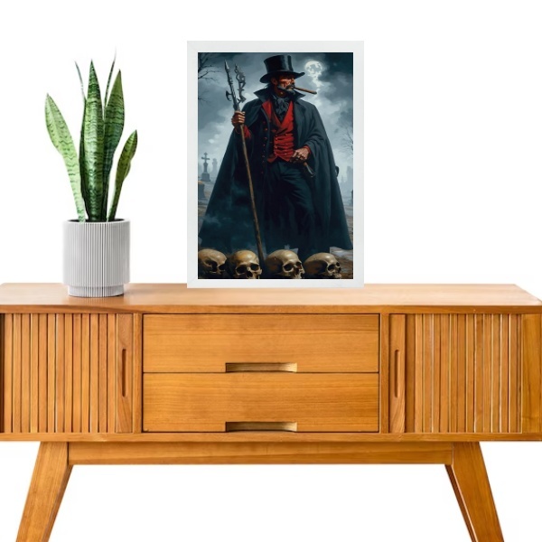 Quadro Decorativo Exu Quebra Osso 45x34cm Moldura Branca