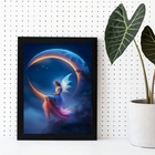 Quadro Decorativo Fada Com lua 45x34cm Moldura:madeira Preta