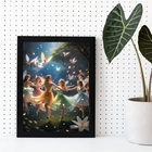 Quadro Decorativo Fadas Coloridas 24x18cm - Com Vidro Moldura