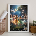 Quadro Decorativo Fadas Coloridas 45x34cm Moldura:madeira Pre