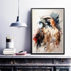 Quadro Decorativo Falcão Aquarela 45x34cm - Com Vidro Moldura