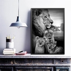 Quadro Decorativo Família De Leões- Preto E Branco 45x34cm Mo