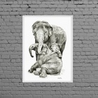 Quadro Decorativo Família Elefantes 24x18cm Moldura:madeira B