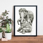 Quadro Decorativo Família Elefantes 33x24cm Moldura:madeira P