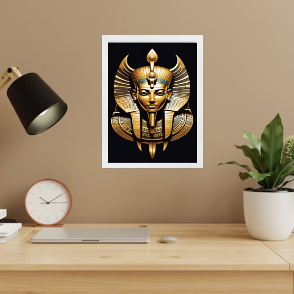 Quadro Decorativo Faraó Egípcio 45x34cm Moldura Preta