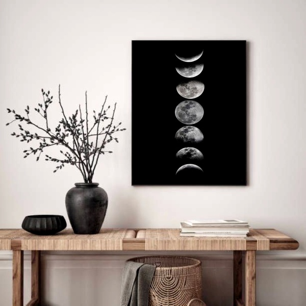 Quadro Decorativo Fases Da Lua  - 70x50cm Moldura Branca