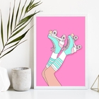 Quadro Decorativo Feminino Patins 24x18cm Moldura:madeira Bra