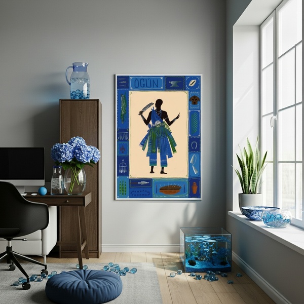 Quadro Decorativo Festa De Orixá Azul  - 70x50cm Moldura Bran