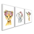 Quadro Decorativo Filhotes No Jardim Infantil Com 3 Telas 60x