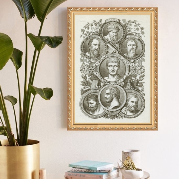 Quadro Decorativo Filósofos Gregos Vintage 33x24cm Moldura Br