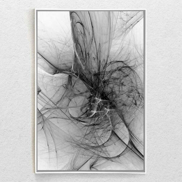 Quadro Decorativo Fios Tons De Cinza Com Moldura E Sem Vidro
