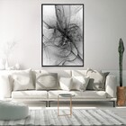 Quadro Decorativo Fios Tons De Cinza Vertical Com Moldura E S