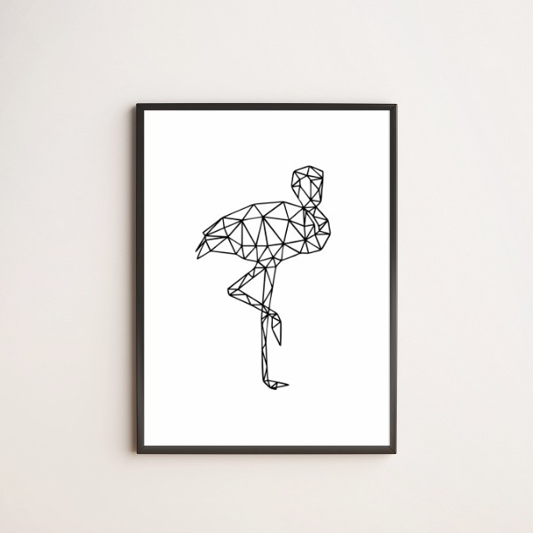Quadro Decorativo Flamingo Geométrico 33x24cm - Com Vidro Mol