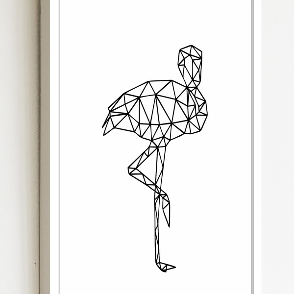 Quadro Decorativo Flamingo Geométrico  - 70x50cm Moldura Bran